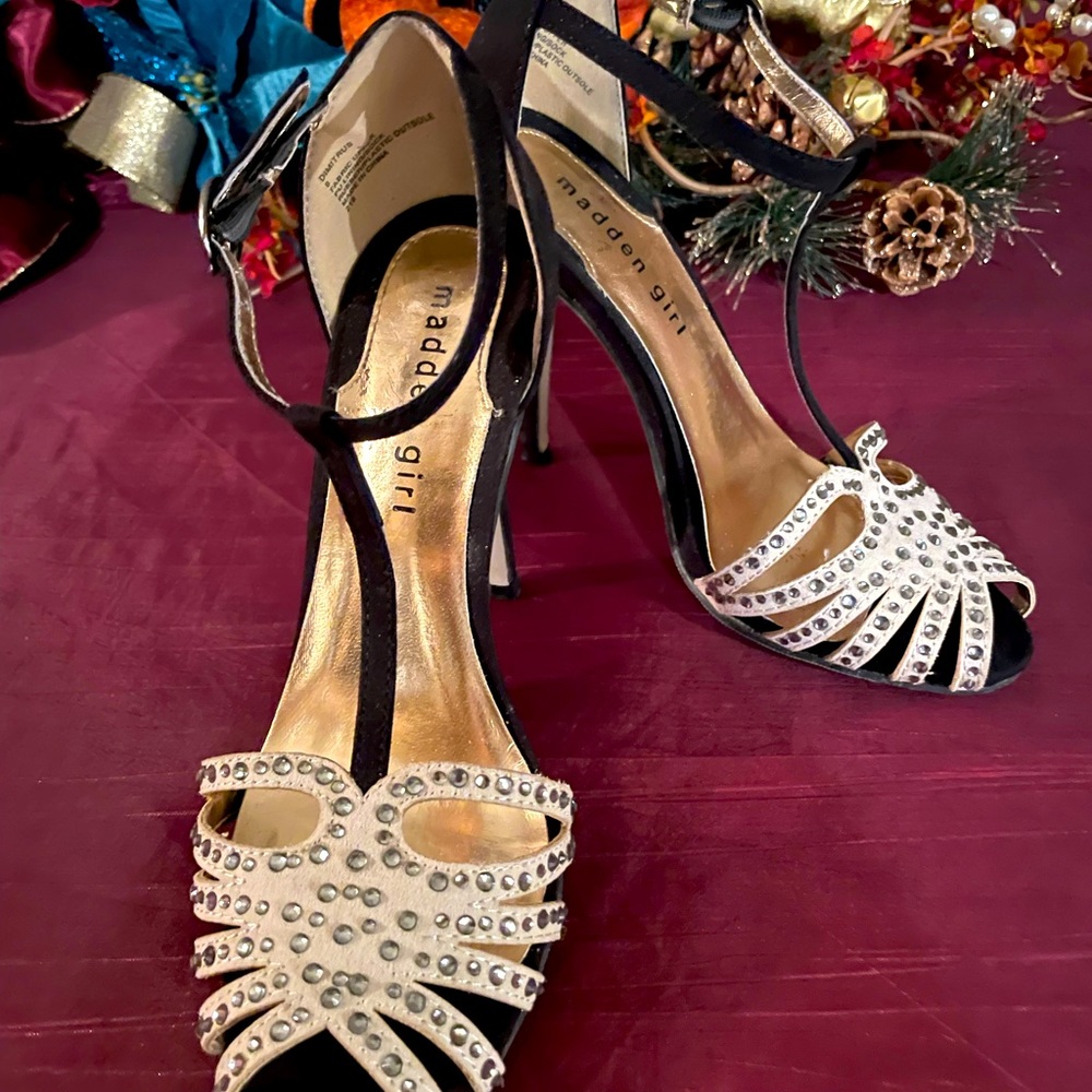 Ivory and Black Suede Heels